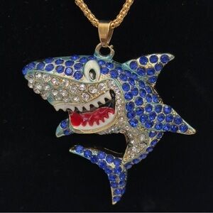 Betsey Johnson Blue Shark Rhinestone Necklace